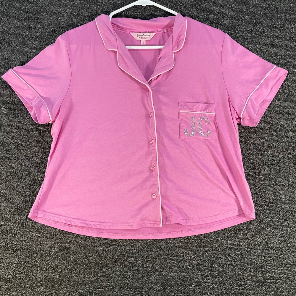 Juicy Couture Sleep Shirt Womens Large Pink Good Rhinestone Y2K Button Down
